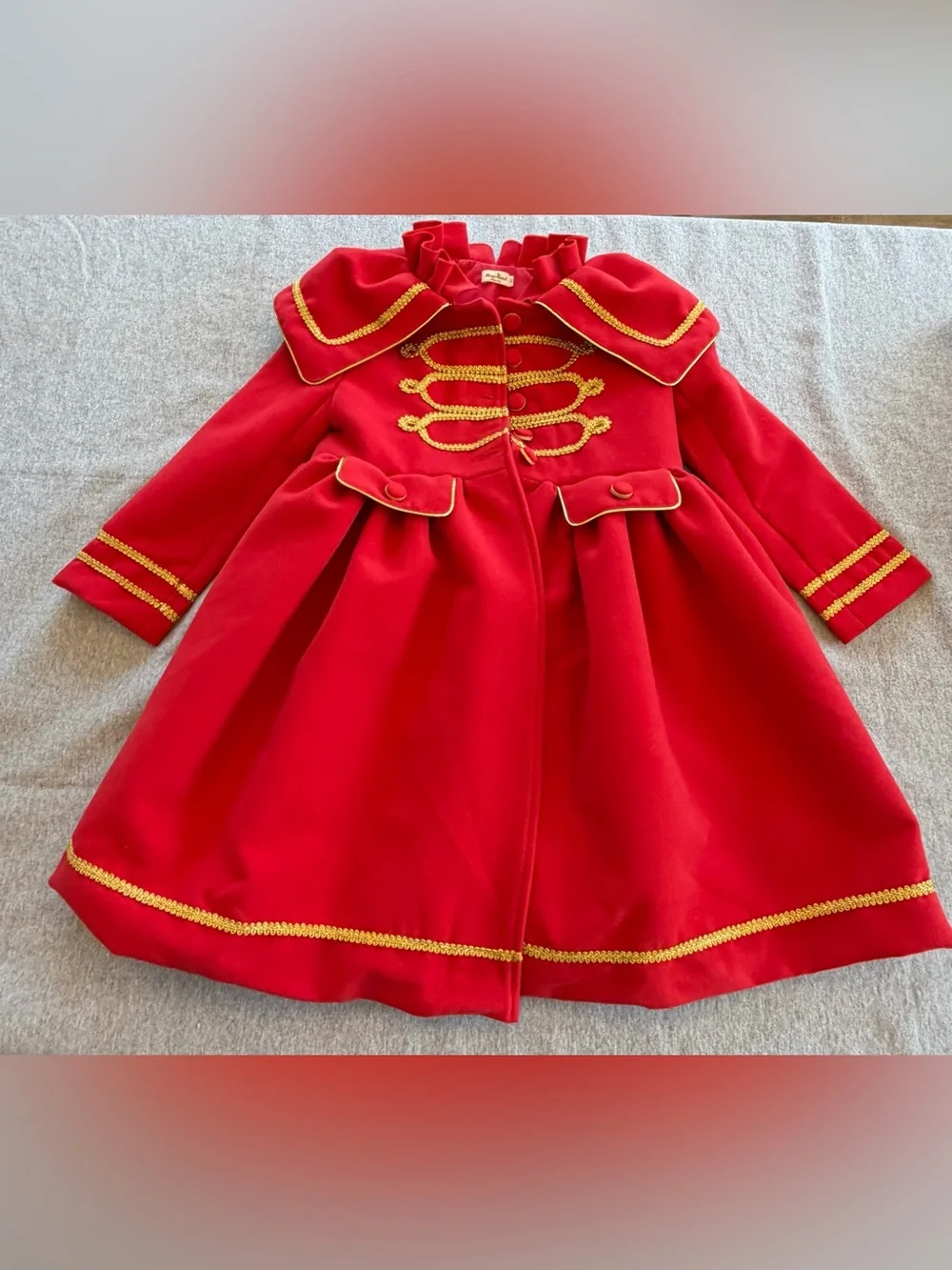 Red Girls' Nutcracker Coat with Gold Trim